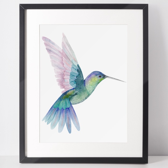 Other - Watercolor Hummingbird Wall Art Illustration Print Poster Unframed